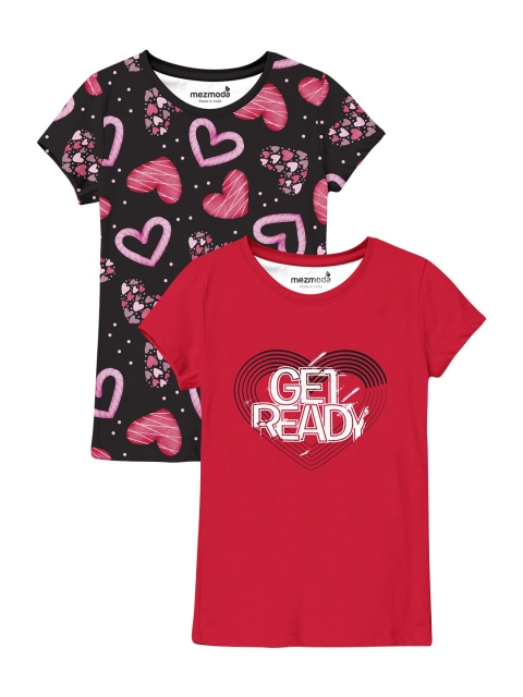 

mezmoda Girls Multicoloured Typography 2 Printed T-shirt, Multi