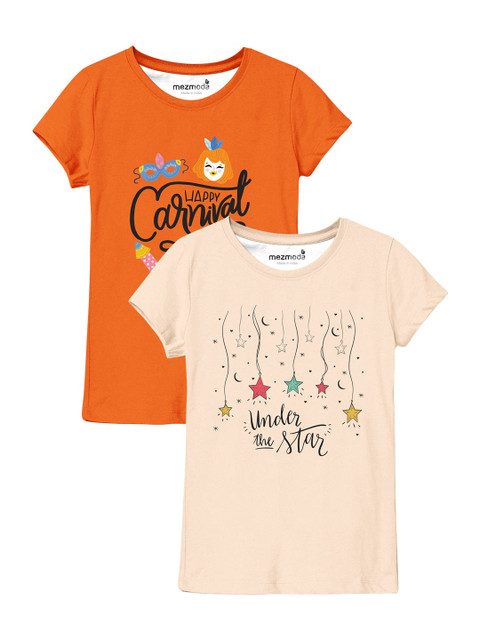 

mezmoda Girls Multicoloured Set Of 2 Printed Applique T-shirt, Multi