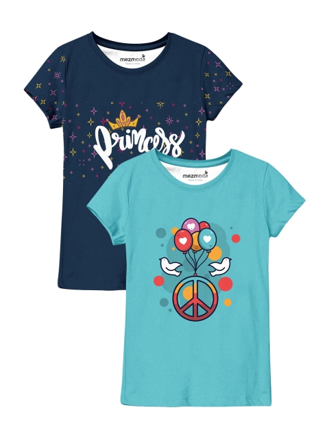 

mezmoda Set Of 2 Girls Multicoloured Printed Extended Sleeves T-shirt, Multi