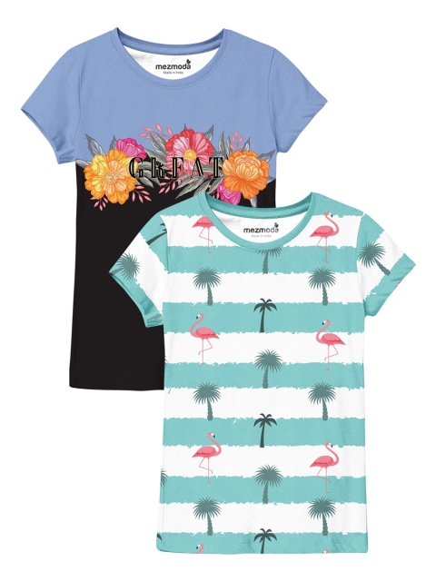 

mezmoda Girls Multicoloured 2 Printed Pockets T-shirt, Multi
