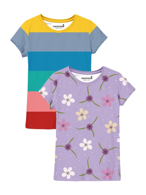 

mezmoda Set Of 2 Girls Multicoloured Striped T-shirt, Multi