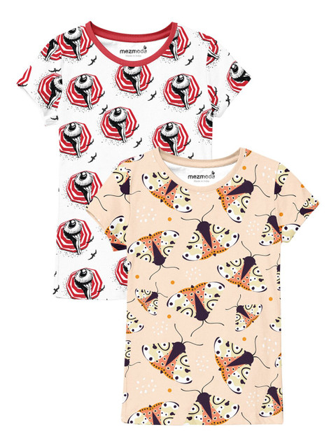 

mezmoda Girls Multicoloured 2 Printed T-shirt, Multi