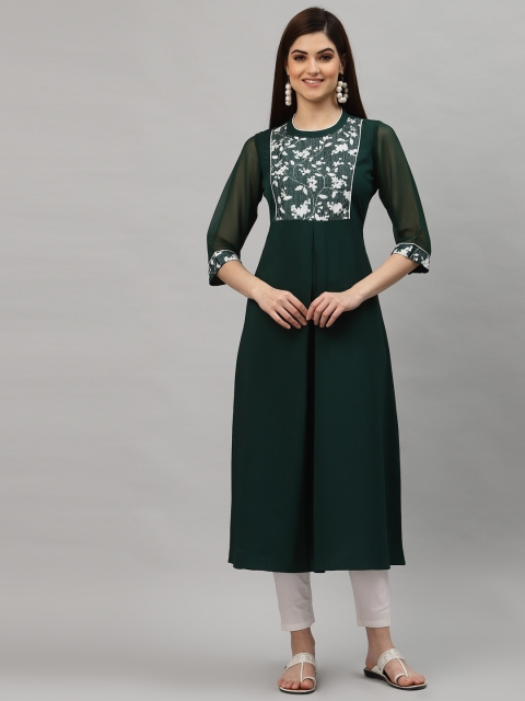 

ALC Creations Women Green Floral Yoke Design Thread Work Floral Kurta