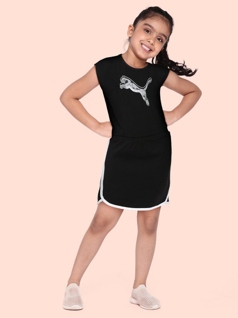

Puma Girls Black Brand Logo Print Round Neck Knitted Alpha Youth Fit & Flare Dress