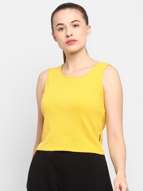 

OFF LIMITS Women Yellow Solid Round Neck T-shirt