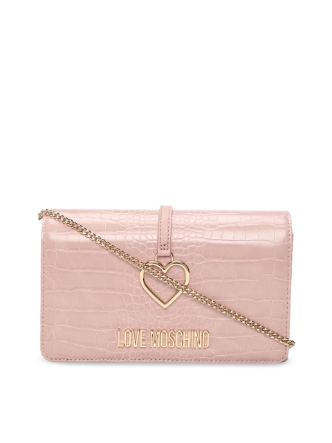 

LOVE MOSCHINO Pink Textured Leather Structured Cross Body Sling Bag