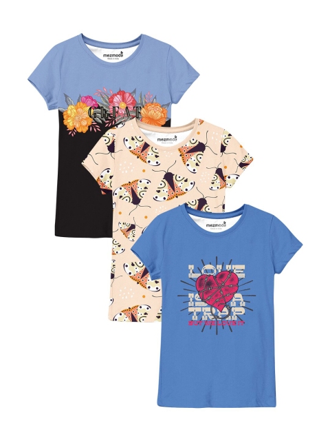 

mezmoda Set Of 3 Girls Multicoloured Printed T-shirt, Multi