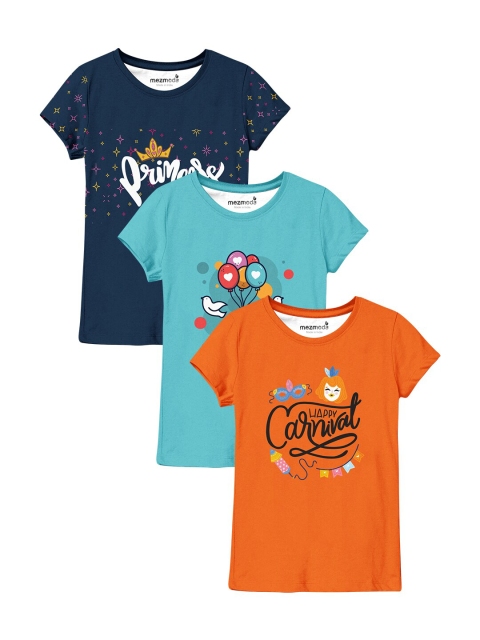 

mezmoda Girls Pack of 3 Printed T-shirts, Orange