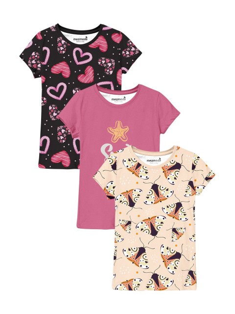 

mezmoda Girls Pack Of 3 Multicoloured Printed T-shirt, Multi