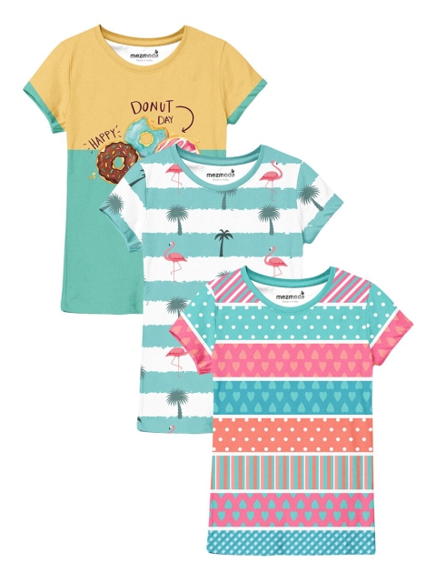 

mezmoda Girls Pack Of 3 Multicoloured Printed T-shirt, Multi