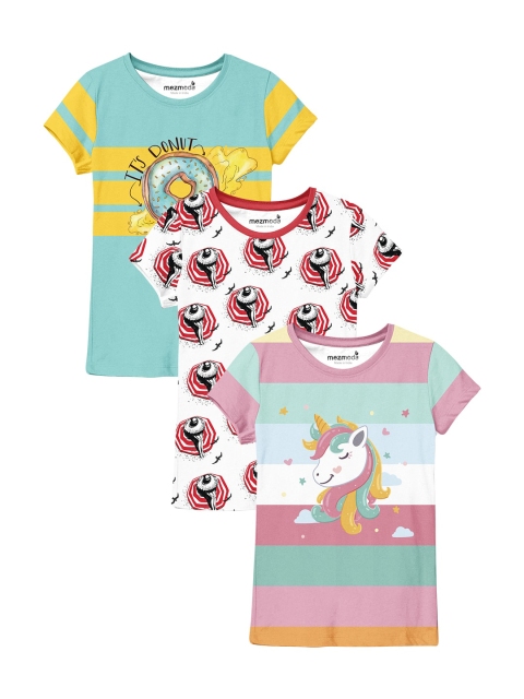 

mezmoda Girls Pack Of 3 Graphic Printed T-shirt, Multi