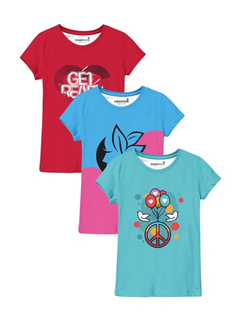 

mezmoda Set Of 3 Girls Multicoloured Printed T-shirt, Multi