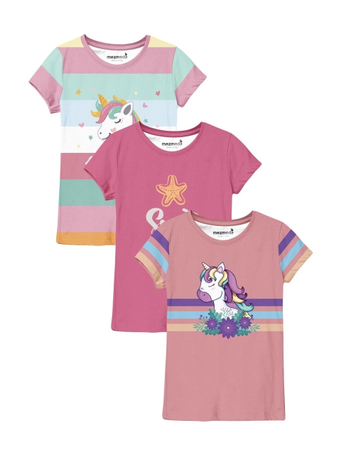 

mezmoda Girls Pack Of 3 Multicoloured Printed T-shirt, Multi