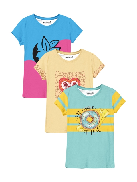 

mezmoda Girls Pack of 3 Printed T-shirts, Yellow