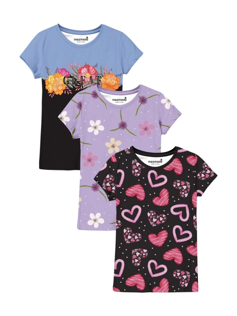

mezmoda Set Of 3 Girls Multicoloured Printed T-shirt, Multi