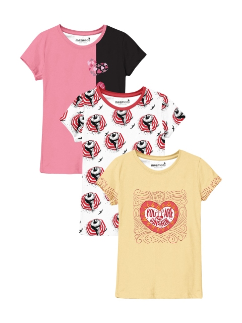 

mezmoda Girls Pack Of 3 Multicoloured Printed T-shirt, Multi