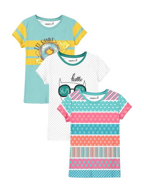 

mezmoda Girls Pack Of 3 Multicoloured Printed T-shirt, Multi