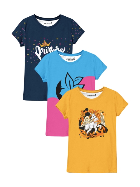 

mezmoda Girls Pack of 3 Printed T-shirts, Yellow