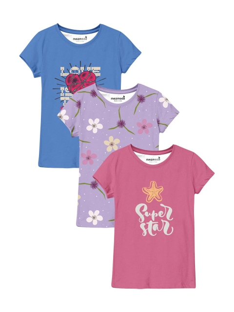 

mezmoda Girls Pack Of 3 Graphic Printed T-shirt, Multi