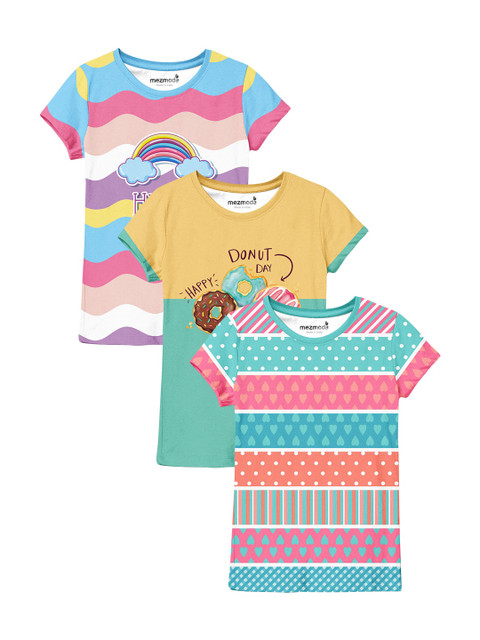 

mezmoda Girls Pack Of 3 Multicoloured Printed T-shirt, Multi