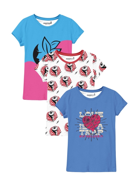 

mezmoda Girls Pack Of 3 Graphic Printed T-shirt, Multi