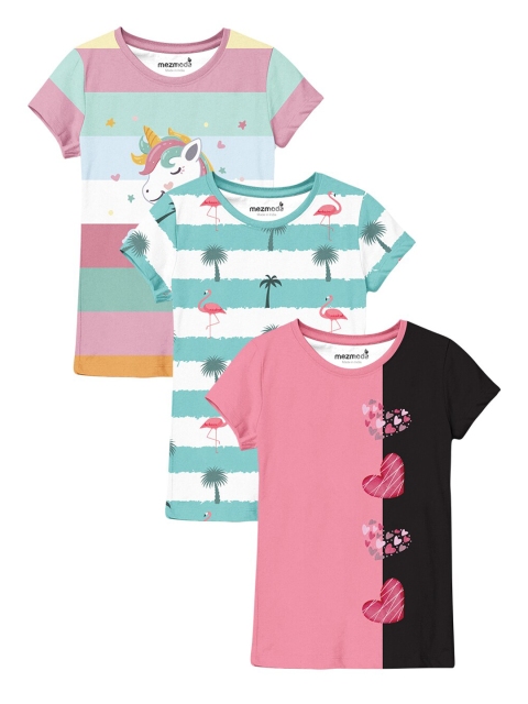 

mezmoda Girls Pack of 3 Typography 3 Printed T-shirts, Black