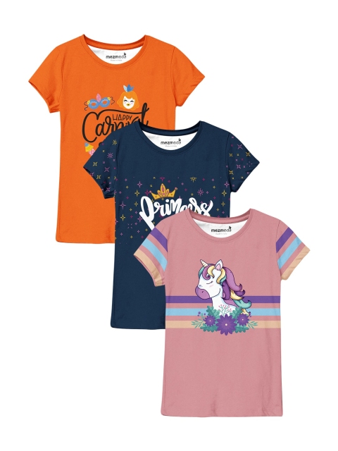 

mezmoda Girls Pack Of 3 Graphic Printed T-shirt, Multi