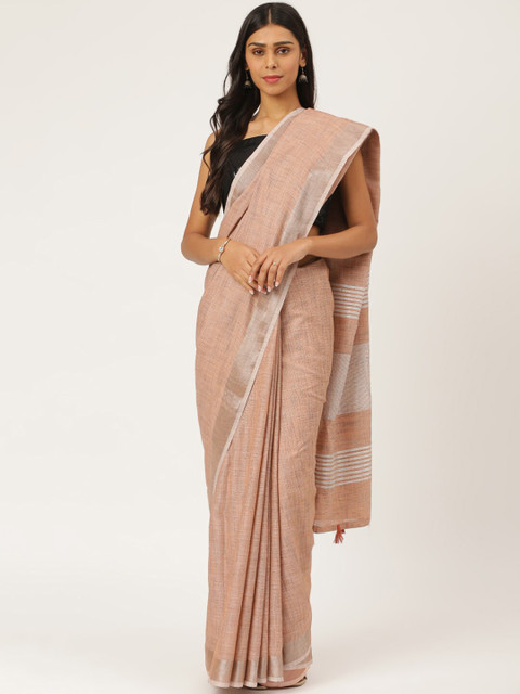 

KARAGIRI Brass Brown & Silver-Toned Woven Design Linen Blend Saree