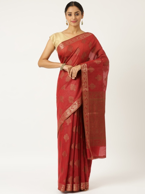 

KARAGIRI Red & Gold-Toned Ethnic Motifs Zari Saree