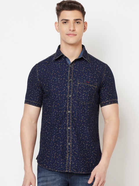 

Crimsoune Club Men Navy Blue Slim Fit Printed Casual Shirt