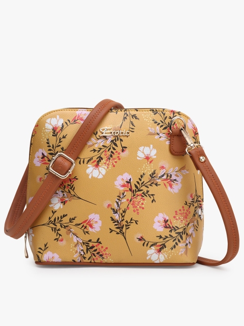 

Exotic Beige Floral Printed PU Bucket Sling Bag