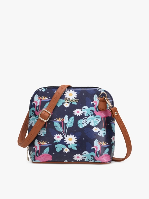 

Exotic Blue Floral Printed PU Oversized Structured Sling Bag