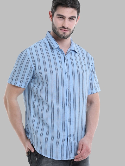 

HERE&NOW Men Blue & Black Slim Fit Striped Cotton Linen Casual Shirt