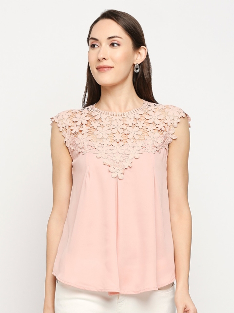 

LYKKEIN Pink Lace Yoke Shell Top