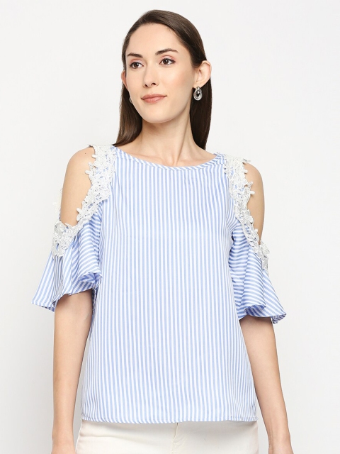 

LYKKEIN Women Blue Striped Top