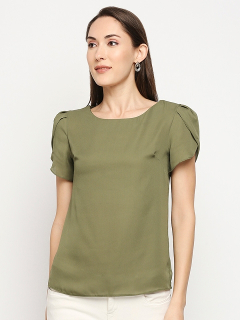 

LYKKEIN Green Petal Sleeve Chiffon Blouse