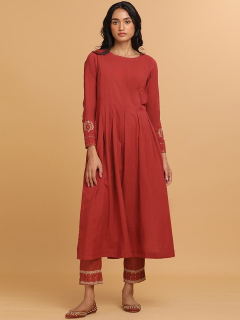 

W The Folksong Collection - Women Red Longline Pleated Voile Kurta