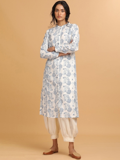 

W The Folksong Collection - Women Ecru Hand Block Printed Kurta, White