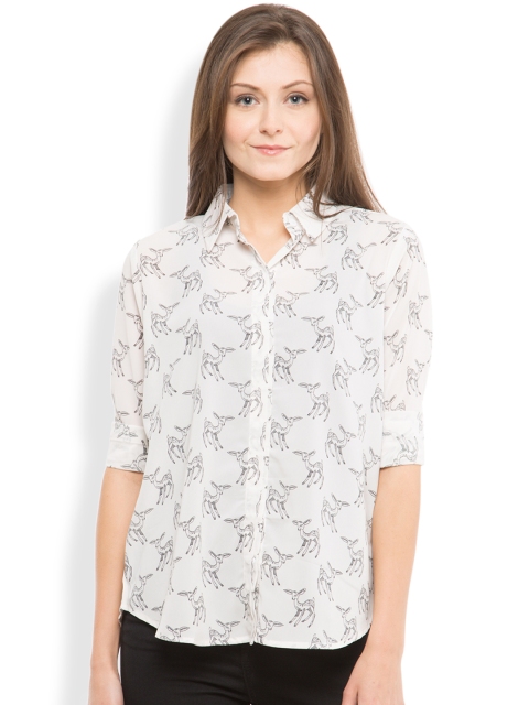 

Tokyo Talkies Women White Slim Fit Printed Casual Shirt