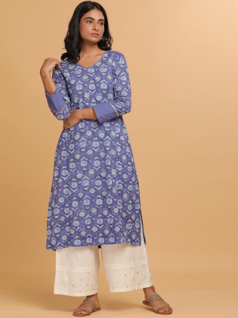 

W The Folksong Collection - Women Blue Hand Block Print Cotton Kurta