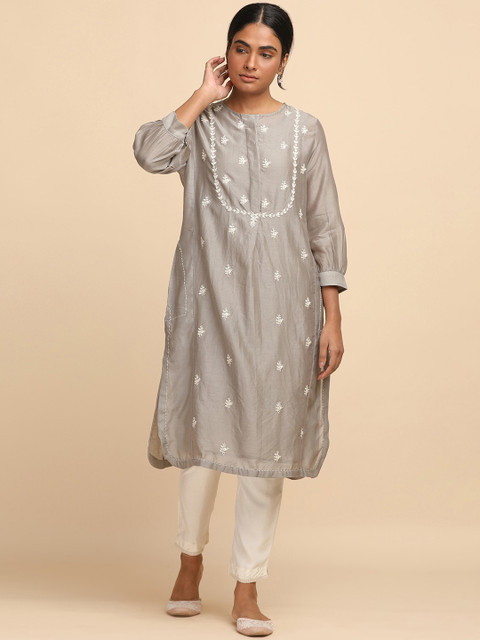 

W The Folksong Collection - Women Light Grey Chikankari Kurta