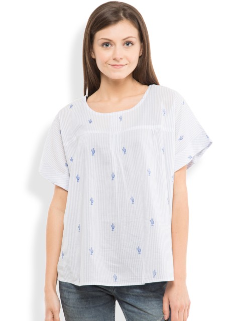 

Tokyo Talkies Women White Printed Boxy Top