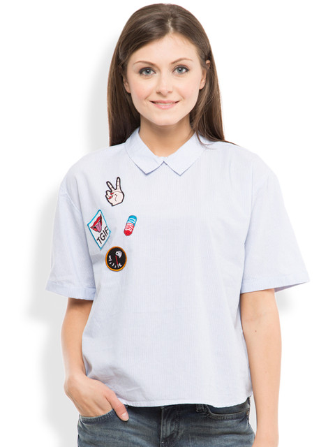 

Tokyo Talkies Women White Striped Boxy Top