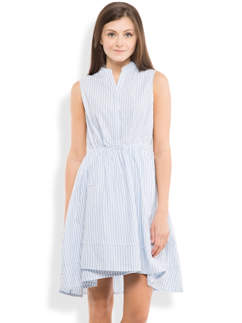 

Tokyo Talkies Women White Striped A-line Dress