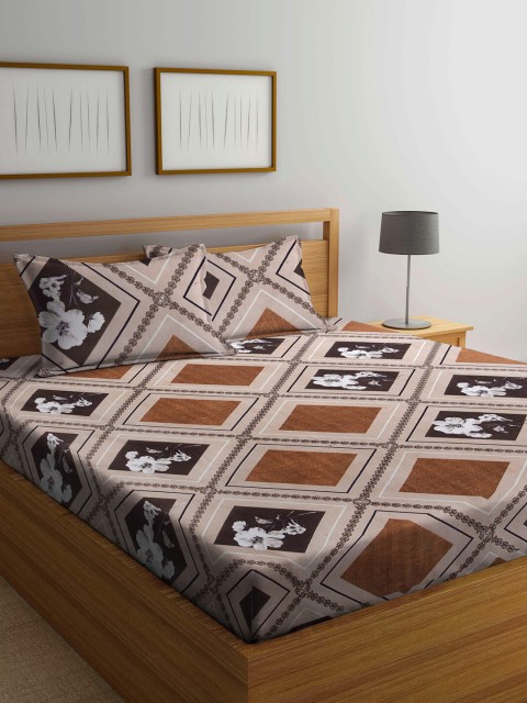 

KLOTTHE Beige & Brown Geometric 210 TC 1 Queen Bedsheet with 2 Pillow Covers