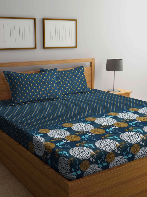 

KLOTTHE Green & White Floral 210 TC King Bedsheet with 2 Pillow Covers