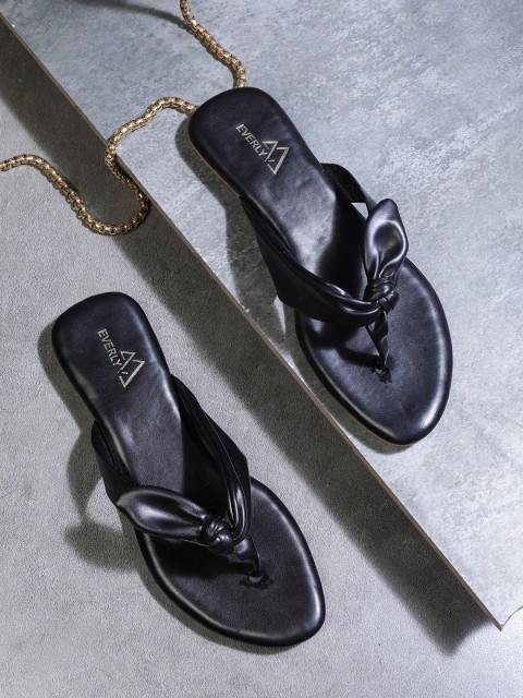 

EVERLY Women Black Round Toe Flat Comfort Sandals
