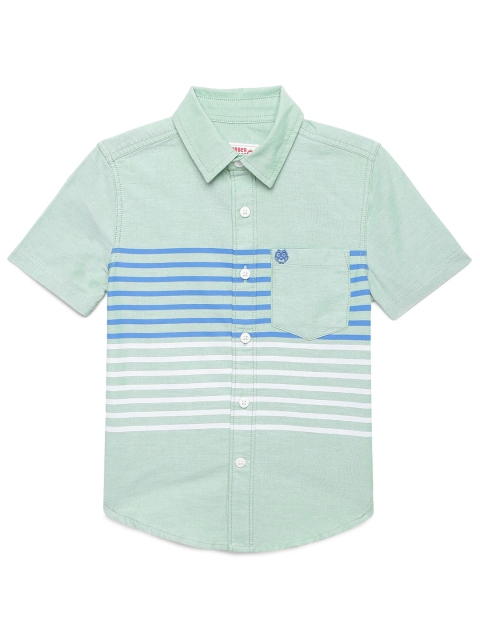 

UNDER FOURTEEN ONLY Boys Green & White Horizontal Striped Cotton Casual Shirt