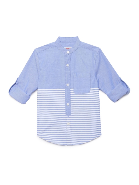 

UNDER FOURTEEN ONLY Boys Blue Horizontal Stripes Striped Casual Shirt