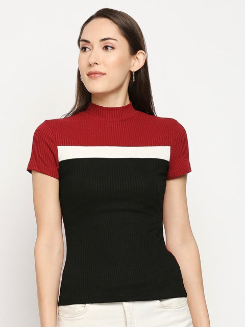 

LYKKEIN Multicoloured Colourblocked Round Neck Slim Fit Sweater Top, Multi
